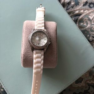 Fossil watch with white silicone band, looks new